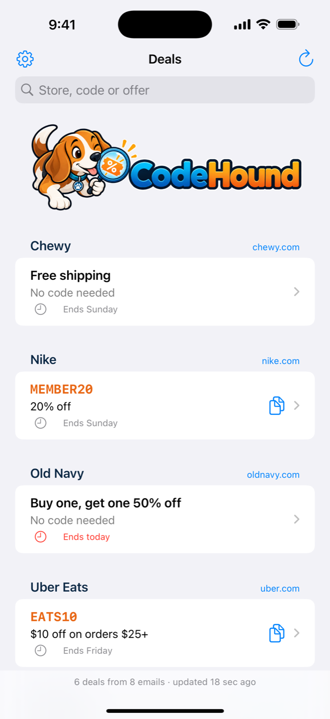 The CodeHound deals list: Chewy free shipping ends Sunday, Nike code MEMBER20 for 20% off, Old Navy buy one get one 50% off ends today, Uber Eats code EATS10 for $10 off orders over $25